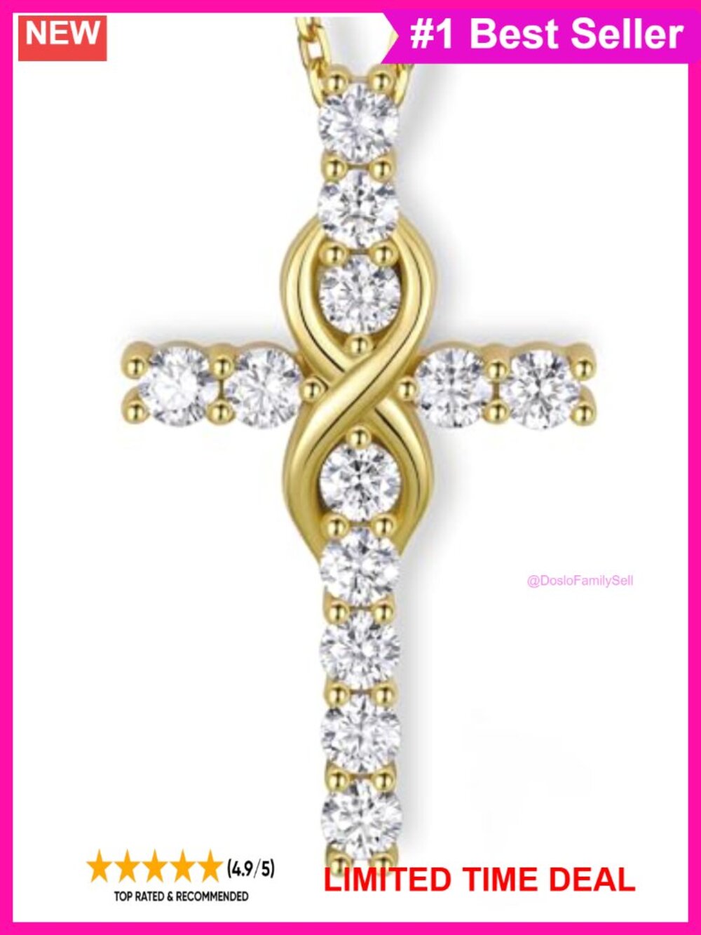 Moissanite Cross Necklace S925 Sterling Silver 1.2ct Pendant